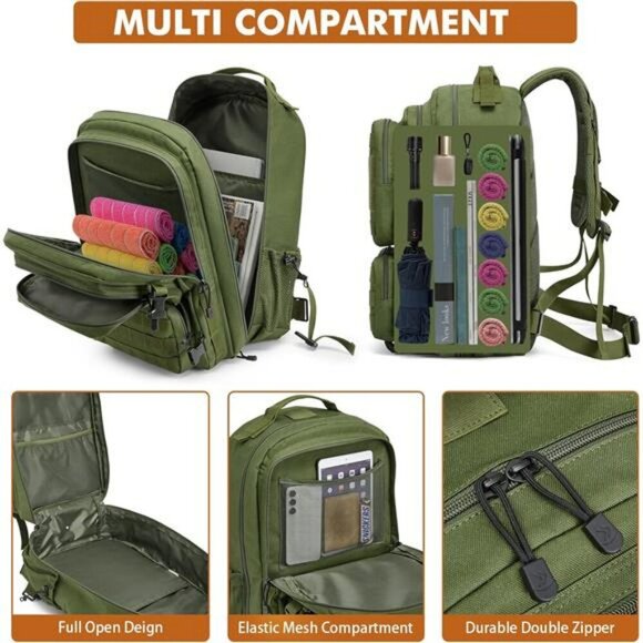 Large Tactical Backpack 45L Molle Military Hiking Camping Bug Out Bag Green - Picture 3 of 7